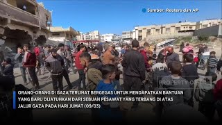 Sedih! Warga Gaza Berebut Bantuan Yang Dijatuhkan Dari Pesawat