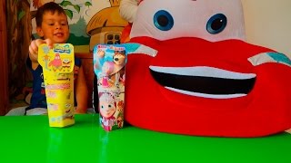 Тачки Маквин Мультфильм новые серии Открываем шоколадные яйца Маша и медведь и губка Боб