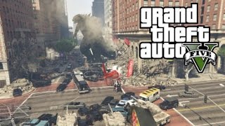 【GTA5】ゴジラが襲来！戦車や戦闘機、そして悟空が戦う！【ドラゴンボール】