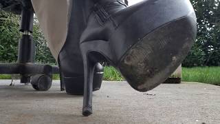 ?Crushing cans, glass, and a cigarette in high heeled boots?