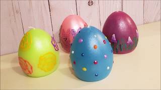 Dollar Tree Easter Egg Candles Decorated with Dimensional Fabric Paint