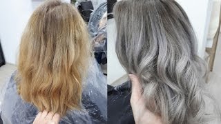 Перекрасить волосы из теплого желтого в холодный пепельный цвет.