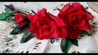 Три розы из ткани без инструментов