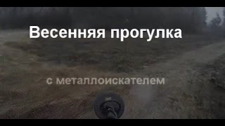 Поиск монет металлоискателем в весенний снегопад.