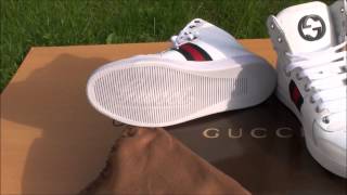 Gucci Hi Top Sneakers Blue (Imprime) & White with Gucci stripe 1080p