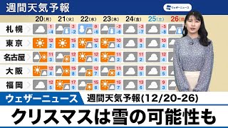 週間天気予報　クリスマスは雪の可能性も