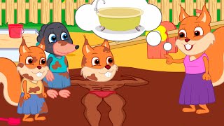 Famille d'Écureuil - Jouer Dans Le Bain De Boue Animé 2022 en Français