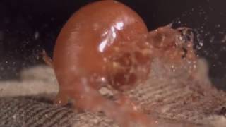 Cherry tomato shot with pellet gun in slow motion