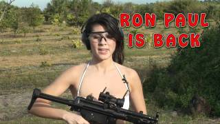Girl in Bikini shoots Full Auto MP5 in support of Ron Paul