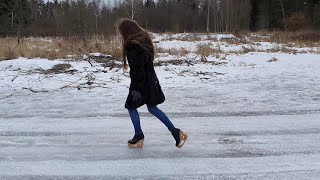 Jeffrey Cambell Skate on ice, slippy high heels, high heels on ice, slippy shoes (scene 381)