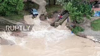 Russia: Drone footage shows heavy flooding in Novorossiysk