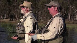 Gavin Hurley and Roger Butler fly fishing in Tasmania.