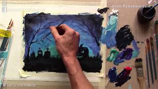 "Хэллоуин". Рыбаков. Картина акрилом. Halloween by Rybakow. Acrylic painting. 万圣节画与亚克力