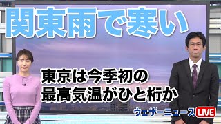 関東雨で寒い　東京は今季初の最高気温がひと桁か
