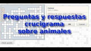 Crucigrama de animales. Preguntas respuestas animales 1