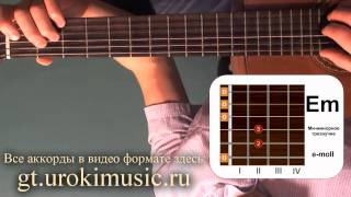 Аккорд Em. Ми минор. E-moll. Позиция 1. Аккорды песен под гитару. Уроки гитары urokimusic