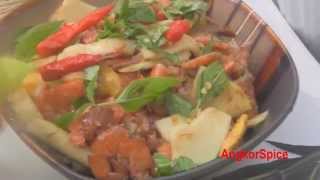 Khmer fermented shrimp with roasted-grind rice, papaya, pineapple