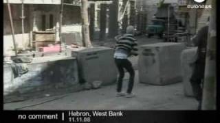 Palestinians vs Israeli soldiers in Hebron, West bank .