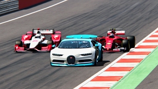 Battle Bugatti Chiron vs Ferrari F1 2017 vs IndyCar