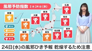 2月24日(水)の風邪ひき予報 乾燥するため注意