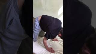 3-й день после снятия трахеостомы. 3 недели после выхода из комы. Учится ползать