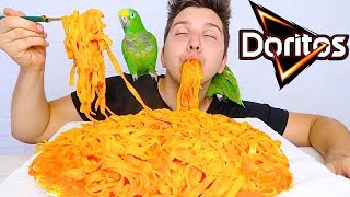 Super Cheesy Doritos Fettuccine Alfredo Noodles • MUKBANG