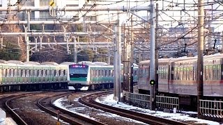 ＪＲ新大久保駅での奇跡のコラボ　（E231 E233 西武1000系×2）