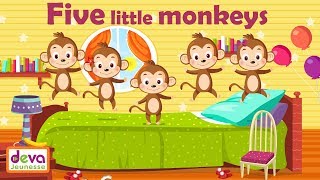 Five little monkeys jumping on the bed with lyrics ⒹⒺⓋⒶ Nursery Rhymes Collection