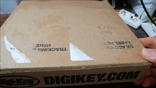 Digikey unbox, view around room and orange and auqua LED colors