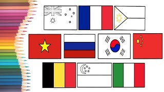 How to Draw & Colour Book Page for Kids  - 10 Nation Flag