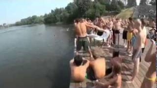 Russian kids having fun on river...