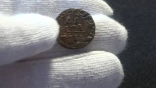 Денга 1738 г,на заготовке полушки, монета-перепутка
