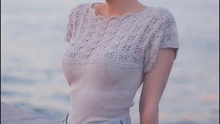 Кофточка "Каменный Цветок" с ажурной кокеткой. Мастер-класс по вязанию спицами.
