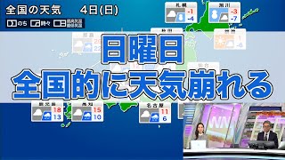 日曜日は全国的に天気崩れる