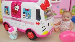 Hello Kitty  car and Baby doll with surprise eggs toys play