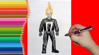 How to draw Ghost Rider, Как нарисовать Призрачного Гонщика