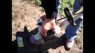 How to start and use the Stihl MM55 Yard Boss Tiller Organic Home Gardening Remove Weeds a video