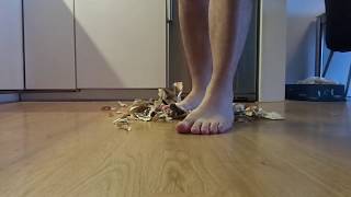 My barefoot stomp, trample and destroy old vintage magazine / newspaper