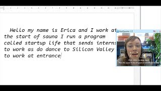 Erica from StartupSauna testing RealSpeaker software