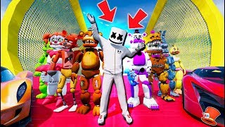 ANIMATRONICS & MARSHMELLO STUNT ON BIGGEST 999,999 FOOT RAMPS! (GTA 5 Mods FNAF RedHatter)