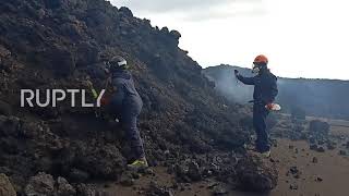 Spain: Military personnel collect volcanic samples after Cumbre Vieja eruption on La Palma