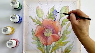 Мак - Drawing Gum Marker и росписи  шелка.Людмила Соболь