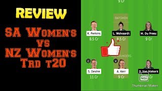 Nz-w bs Sa- w * 3rd t20 match, dream 11team prediction.