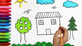 Cây cối và ngôi nhà | Iàm Thế Nào để vẽ Màu Cho Trẻ Em