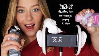 [ASMR] Oil, Lotion & Shaving Foam 3dio Ear Massage, Cupping and Cleaning