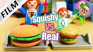 Playmobil Filme português COMIDA DE VERDADE vs XXG COMIDA DE SQUISHY FOOD! Novelinha Família Silva