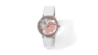 Victoria Wieck Floral Dial Crystal Leather Strap Watch