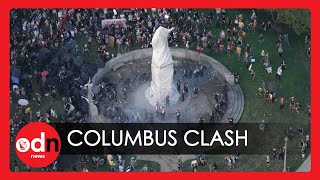 Violent Clashes As Protesters Try to Tear Down Chicago’s Christopher Columbus Statue