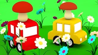 3D мультики про машинки. 4 машинки собирают грибы