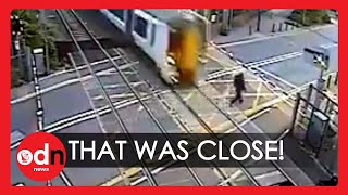 Incredible Near Miss With Train After Man Ignores Level Crossing Barrier